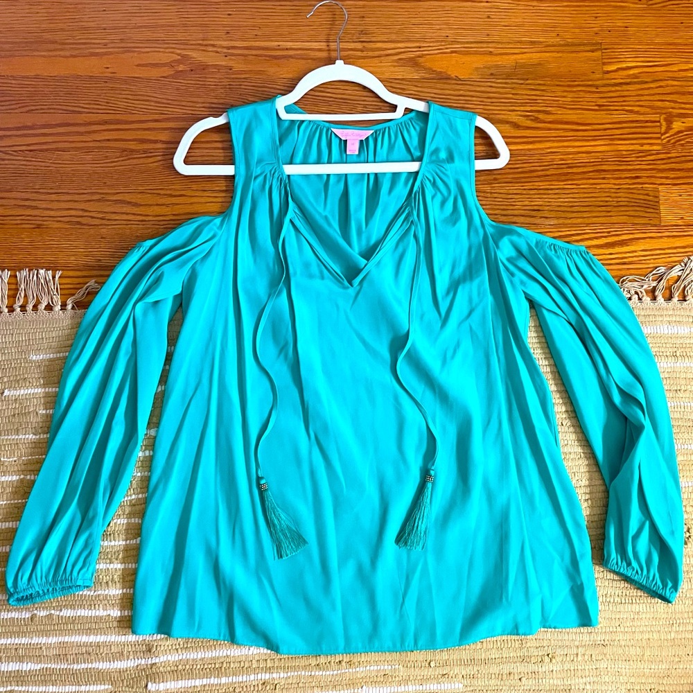 Lilly Pulitzer Turquoise Cold-Shoulder Blouse
